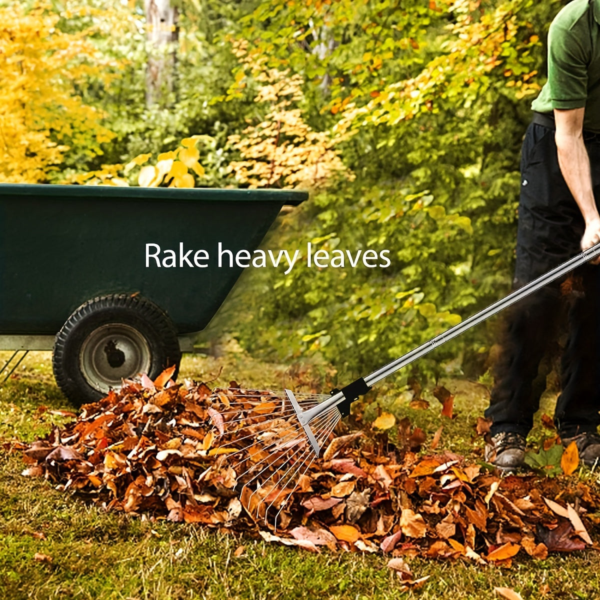 Adjustable Metal Leaf Rake with Long Handle - Heavy-Duty Garden Rake for Lawns, Expandable Head for Leaves, Perfect for Women, Kids, Gardening, and RV Camping