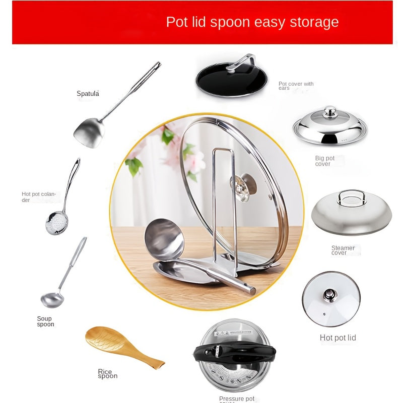 Stainless Steel Pot Cover Rack - Kitchen Storage Tray for Pots and Spoons, Stylish Tabletop Organizer