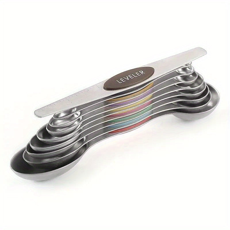 9pcs Premium Stainless Steel Dual-Sided Magnetic Measuring Spoons – Accurate for Liquid & Dry Ingredients, Fits Spice Jars, Ideal for Baking, Cooking, Meal Prep – Eid Al-Adha Mubarak