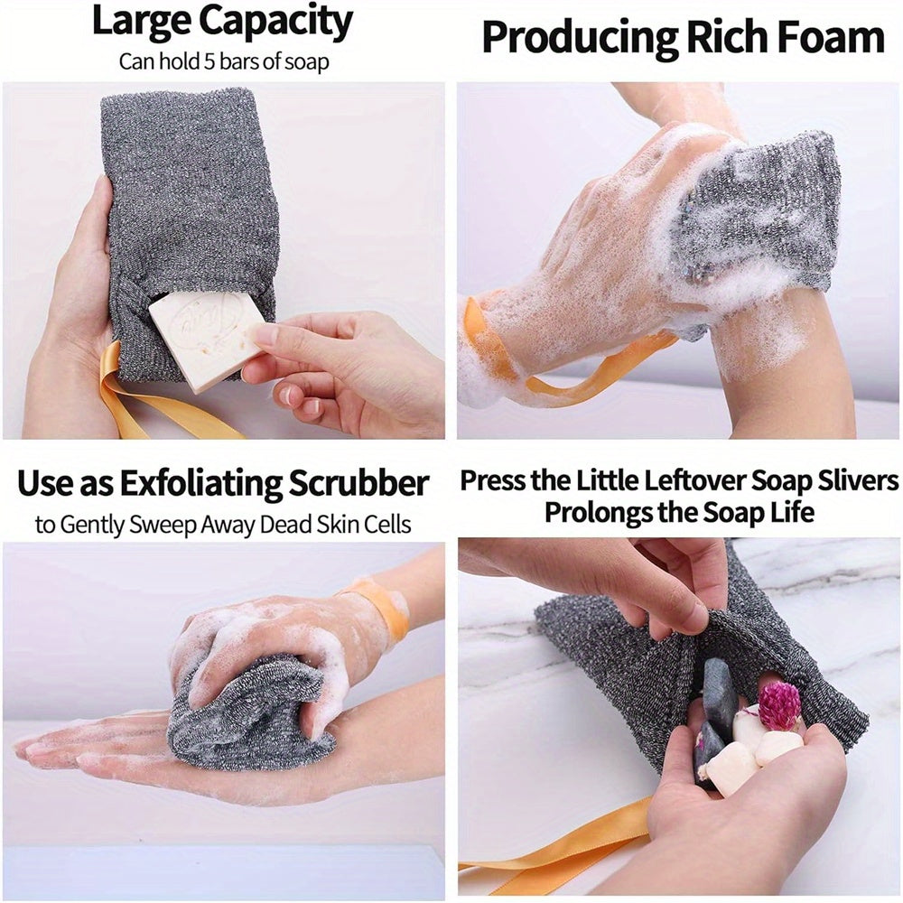 6 Pcs/Pack Soap Pocket Exfoliating Soap Saver Pouch – Gray Mesh Bar Soap Foam Lather Pouch for Bath or Shower