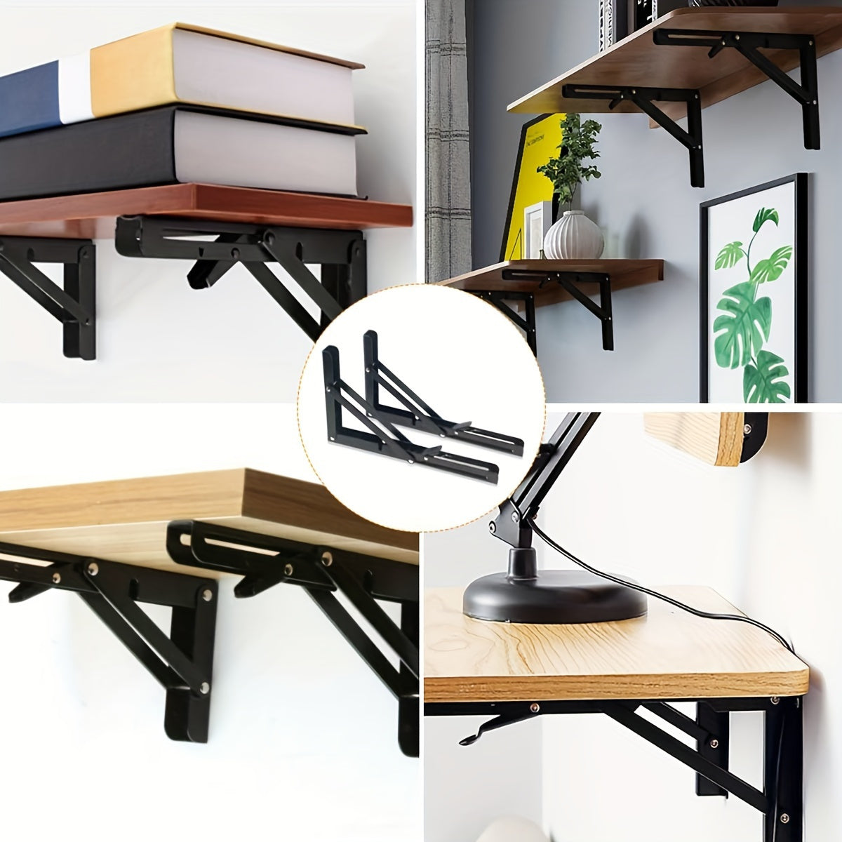 Buy 1 Get 1 Free - Heavy-Duty Triangle Metal Folding Shelf Brackets (2 Pack) | Sturdy, Rust-Resistant, Space-Saving Wall-Mounted Supports for Tables, Benches and Shelves
