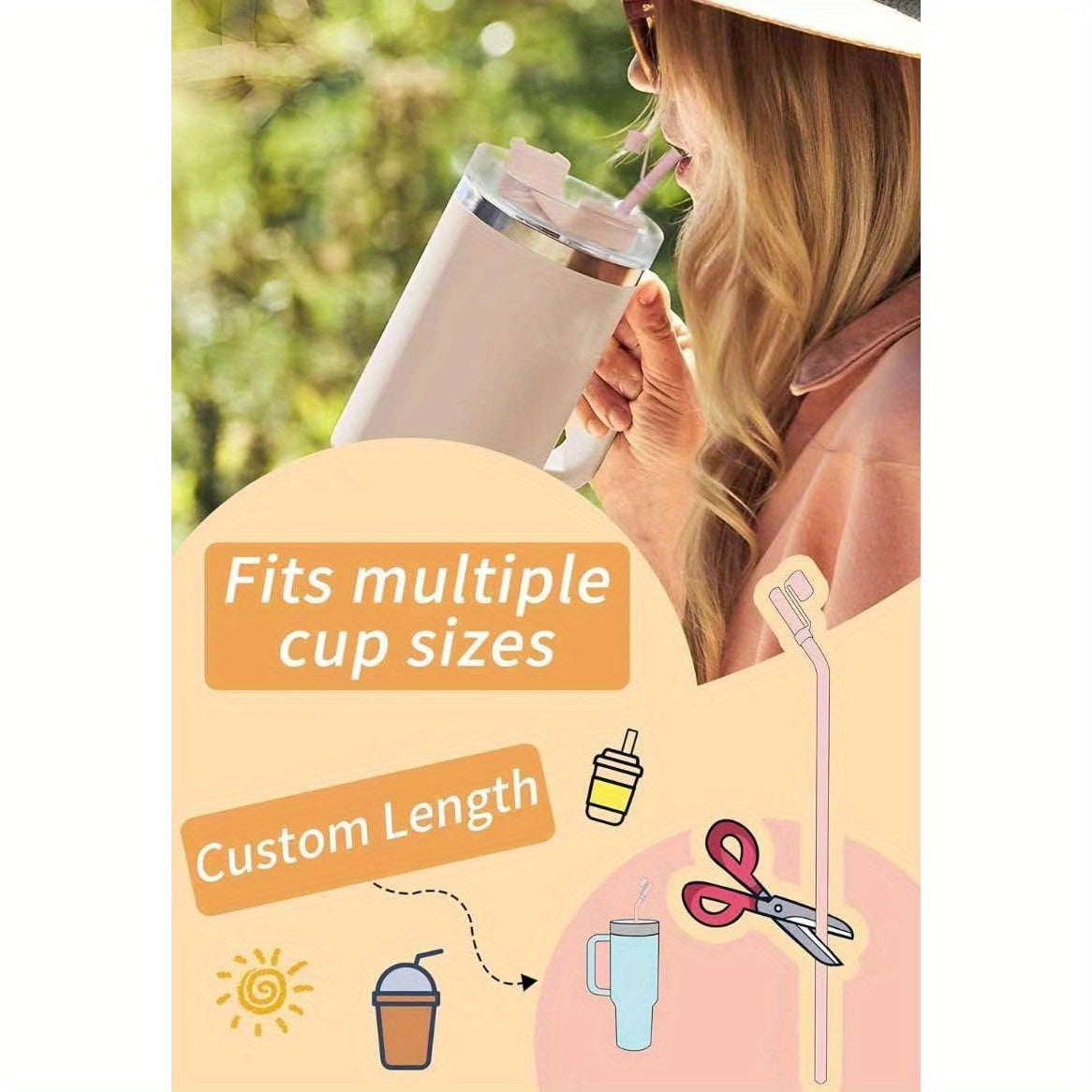 13 Inch Silicone Straw Replacement Pack - 6 Reusable Bent Straws with Covers and Cleaning Brush, Compatible with 30 oz and 40 oz Tumblers