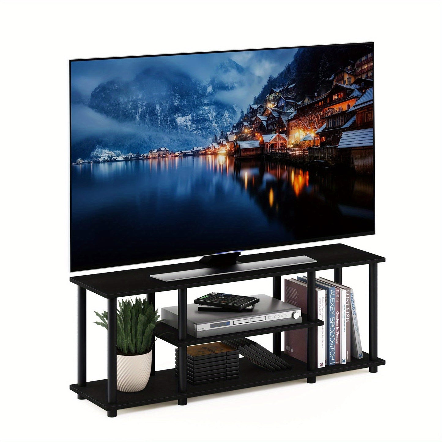 Up to 50" 3-Tier Entertainment Stand - TV Wall & Ceiling Mounts - No Tools Assembly, Stylish Design, Functional for Any Room - 11.7 x 43.8 x 16.2 inches