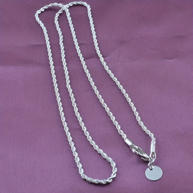 2PCS 925 Sterling Silver Twisted Rope Chain Necklace & Bracelet - Simple Hip-Hop Style, Shiny Basic Chain, Elegant Women's Jewelry Accessories