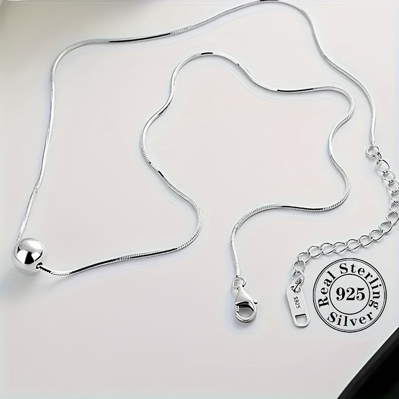 925 Sterling Silver Ball Snake Bone Chain Necklace, Exquisite Anniversary Gift for Wife