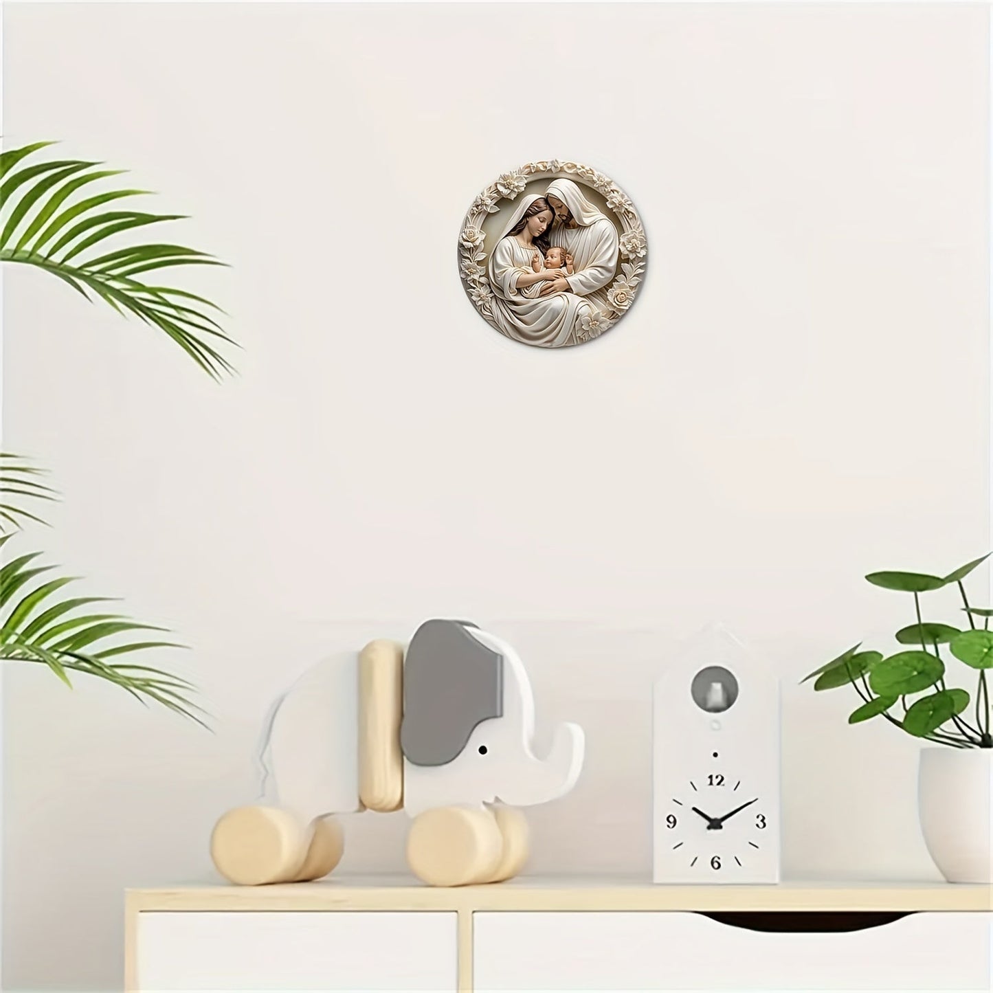 Round Aluminum 'Nativity' Sign - 8x8 Inches | 3D Vision Christmas Wreath Sign for Front Door, Living Room, Cafe, Farmhouse | Ideal Gift & Home Decoration