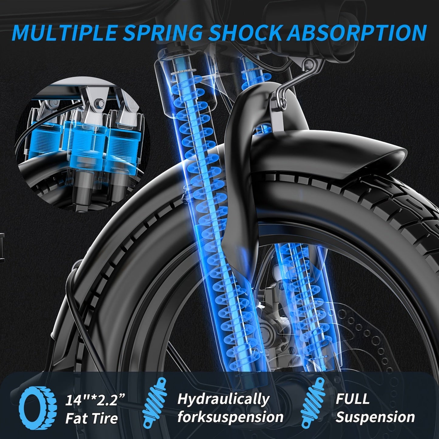 High-Performance Folding Electric Bike - 500W Motor, 14" Tire, 20MPH Speed, 25 Miles Range, Dual Suspension, 48V 13AH Battery - Ideal Commuter Ebike for Adults