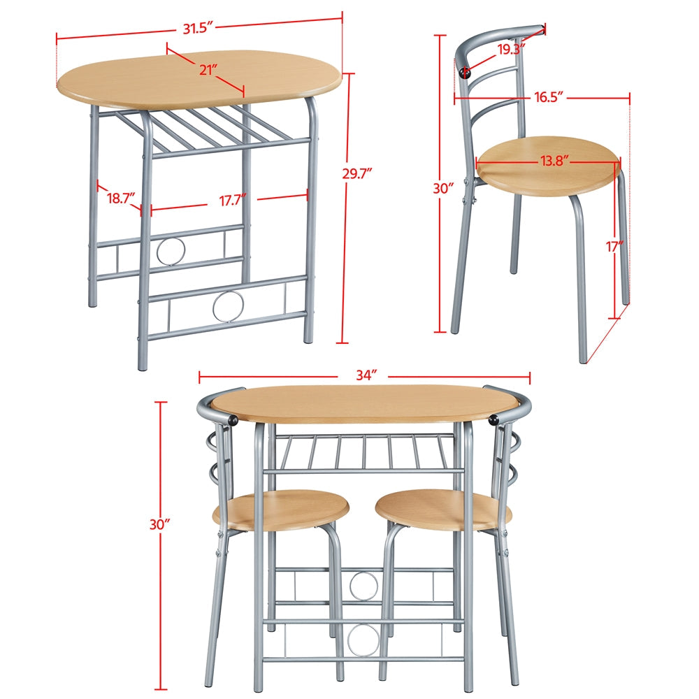Costoffs Modern Round Compact Dining Table and 2 Chairs Set - Space-Saving Table Set for Kitchens, Apartments, and Dorm Rooms