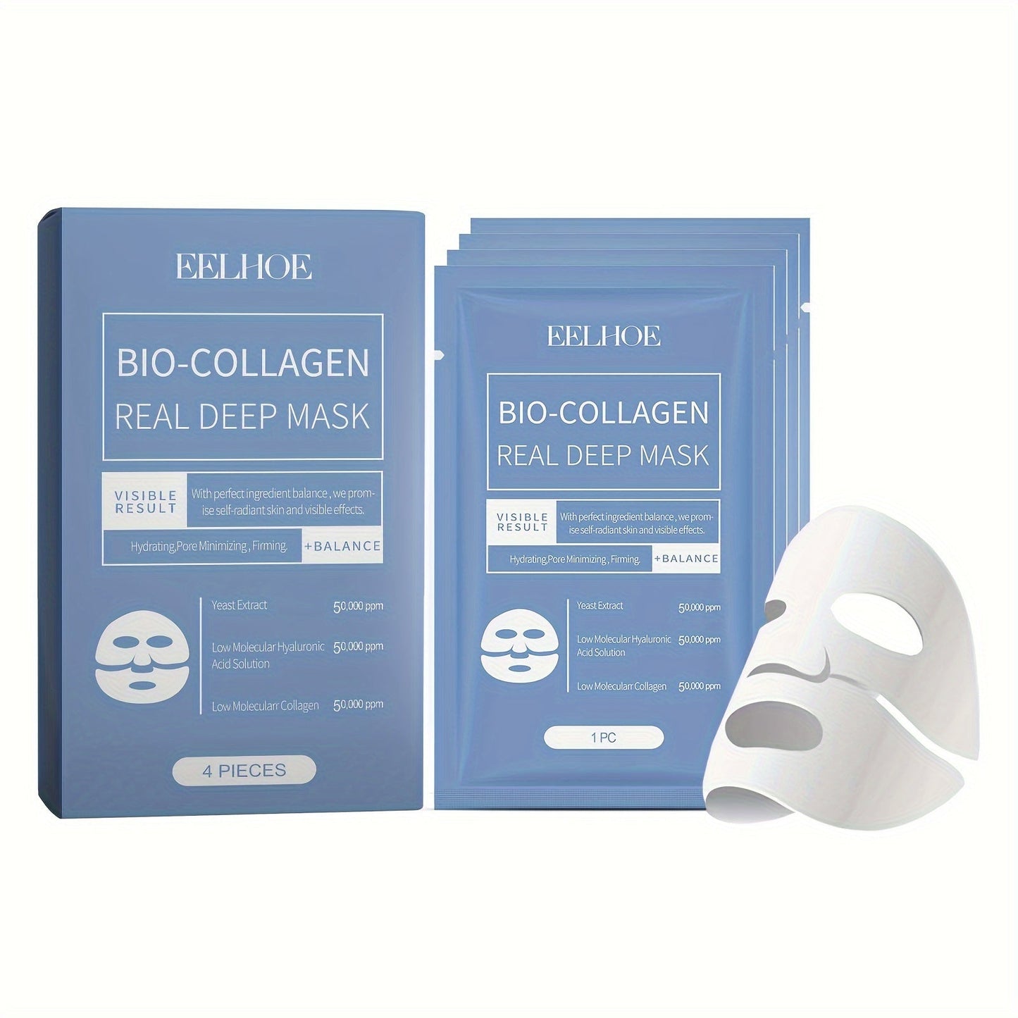 8Pcs Bio-Collagen Deep Mask Pack - Hydrating, Firming, Anti-Aging Facial Sheet Masks | Rich in Collagen, Hyaluronic Acid, Vitamin E, Nicotinamide | Moisturizing, Brightening for All Skin Types