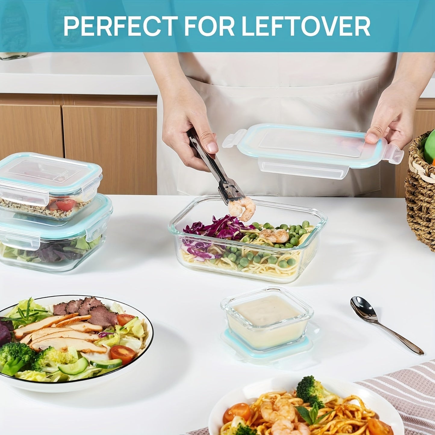 8-Pack Glass Food Storage Containers – Airtight Meal Prep Bento Boxes with Leak-Proof Locking Lids, Microwave, Oven, Freezer, and Dishwasher Safe, BPA-Free
