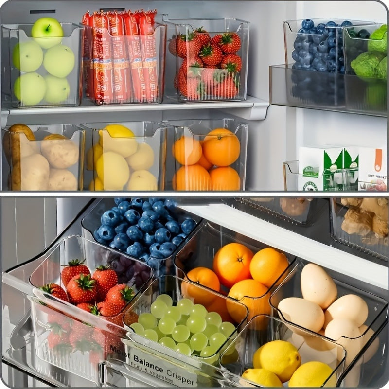 6 Piece Clear Plastic Fridge Organizer Bins – BPA-Free, Stackable Storage Containers for Vegetables, Fruits, Snacks, Kitchen Space Saver