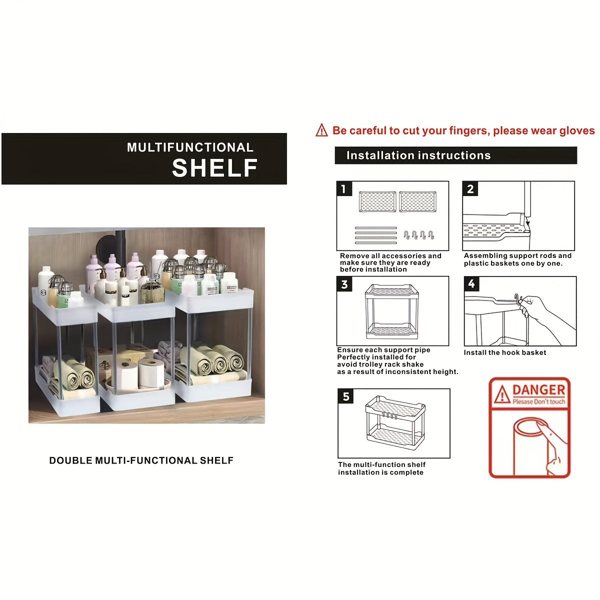 3Pcs Under Bathroom Sink Organizers - Bathroom Counter and Cosmetics Storage Rack, Large, Medium, and Small Sizes, Suitable for Kitchens and Bathrooms