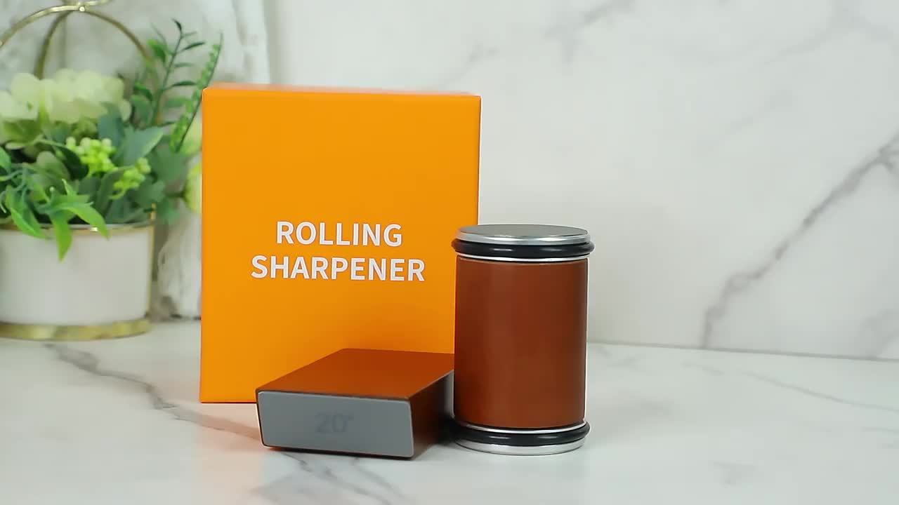 Rolling Knife Sharpener – Effortlessly Sharpens Straight Edge Knives with Adjustable 15° and 20° Magnetic Angles – Complete Kit for Kitchen Knives
