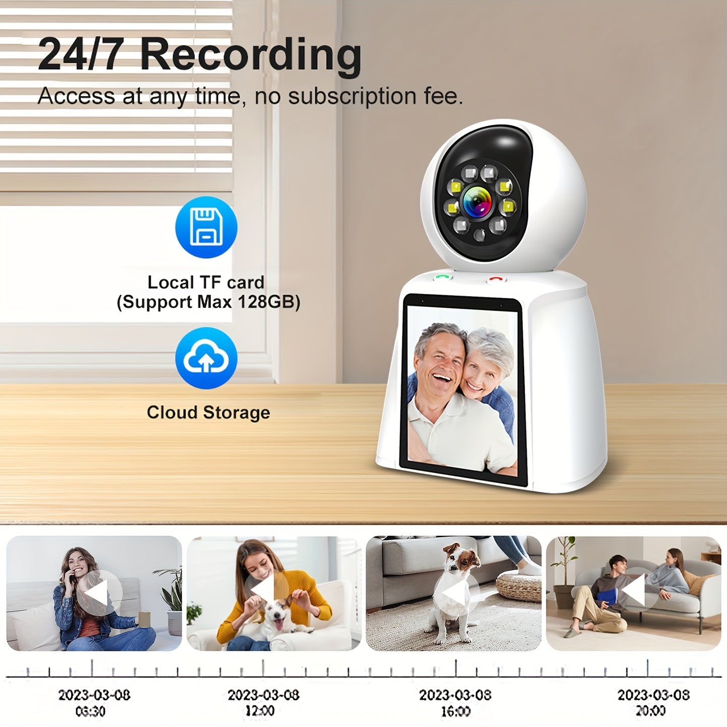 Xparkin ProCare 3MP HD WiFi Pet Camera - 3-Inch Screen, Two-Way Talking, Colorful Night Vision, AI Detection - Wireless Smart Cam for Indoor Home Security, Pet and Elderly Monitoring