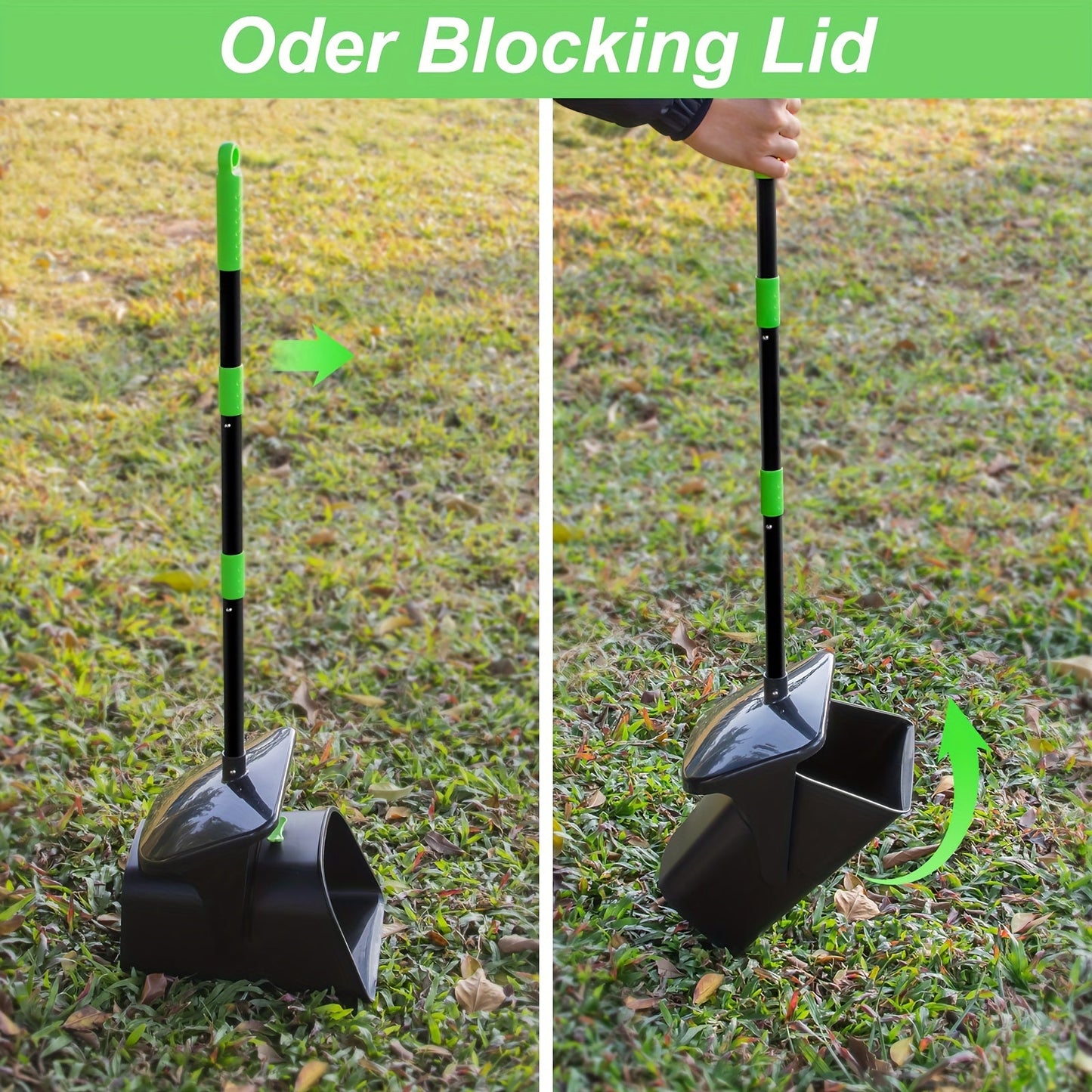 Heavy-Duty Pooper Scooper with Swivel Bin and Rake - Long Handle for Medium/Small Dogs, Green