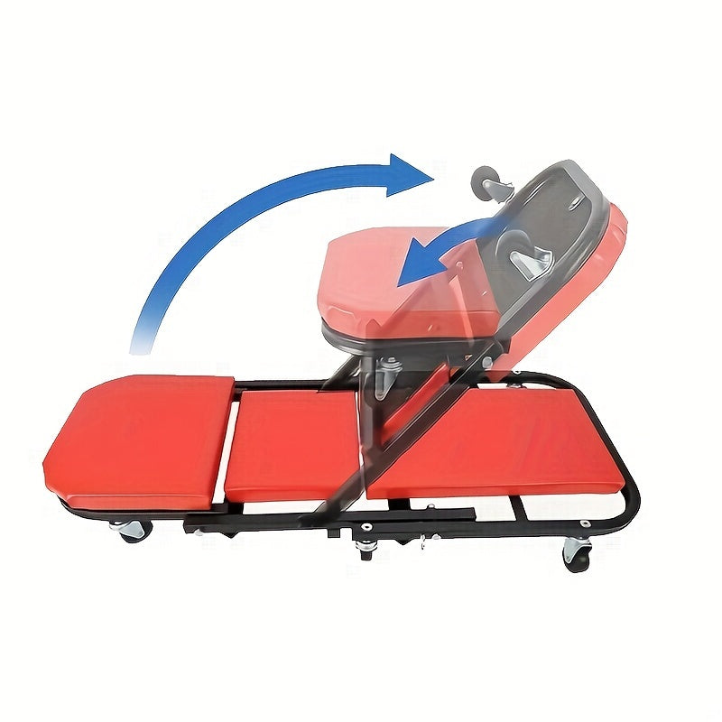 36 Inch 2-in-1 Z Crawling Seat – Adjustable Roll Folding Garage Chair, 300 lb Capacity with 6 Wheels, for Lying or Sitting in the Garage