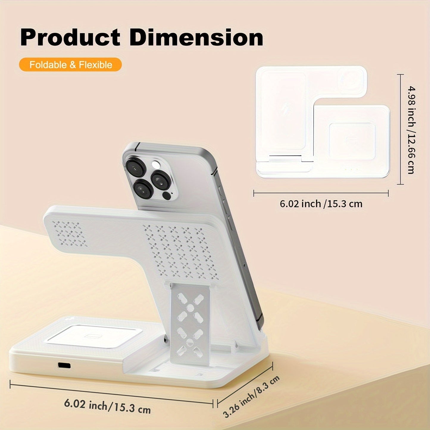 3 in 1 Fast Foldable Portable Wireless Charger - Compatible with iPhone 15/14 Pro Max/13/12/11, iWatch 9/8/7/6/5/4/3/2 SE , AirPods and Samsung Galaxy Devices S23/S22/S21/S20, Ideal for Multiple Device Charging