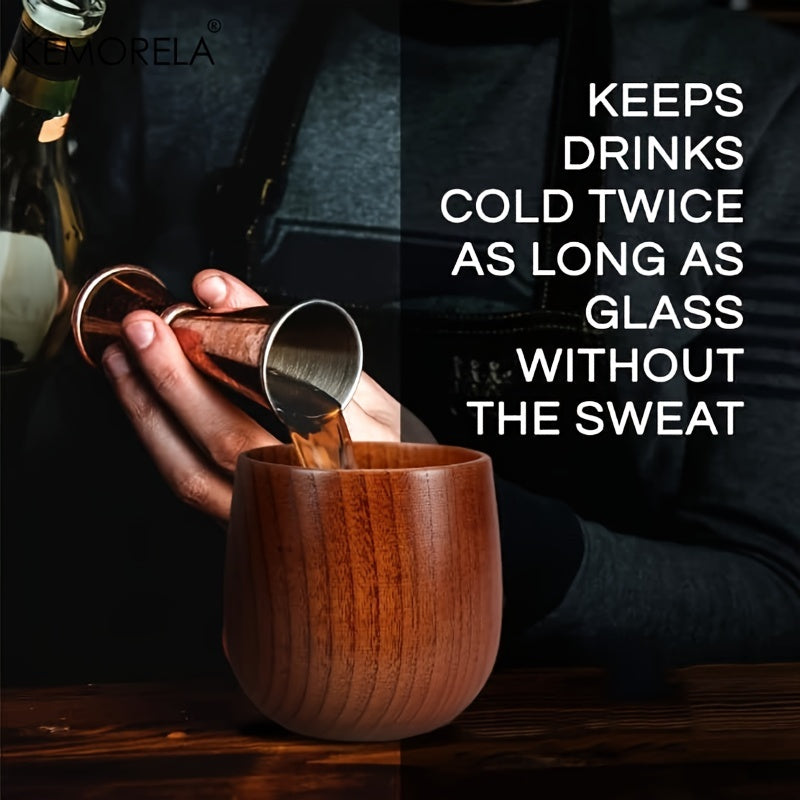 KEMORELA Wooden Bourbon Glass Set - 2/4/6 Pieces, Quality Oak Wood, Non-Tarnish, Unique Design - Ideal for Whiskey, Cocktails - Great Men's Gift for Birthdays and Festive Occasions