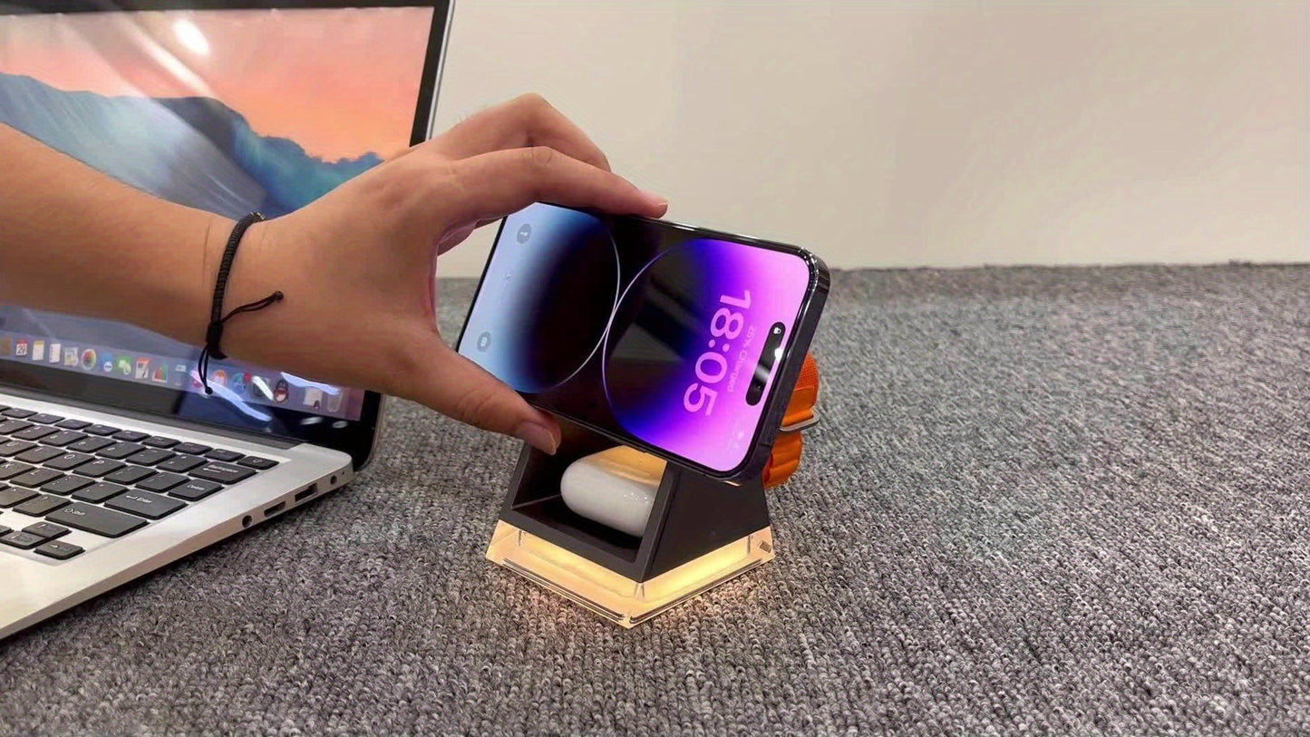 High-Quality 3 in 1 Magnetic Wireless Charger - 15W for Mobile Phones, 5W for Smart Watches and Headsets, with LED Touch Night Light