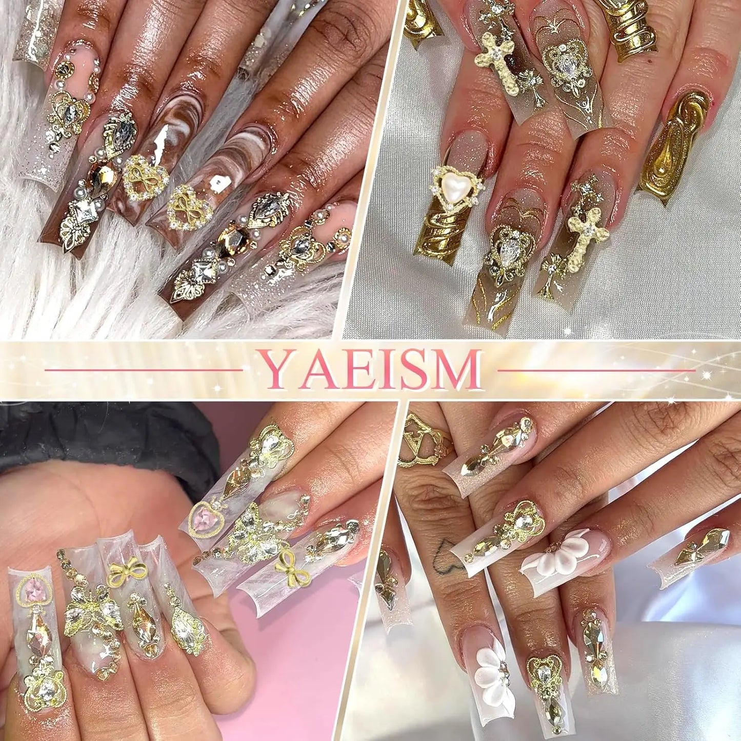 80PCS Gold Nail Charms - 12 Shapes including Heart, Butterfly, Cross, & Shiny Money Sign, 3D Alloy Nail Decorations