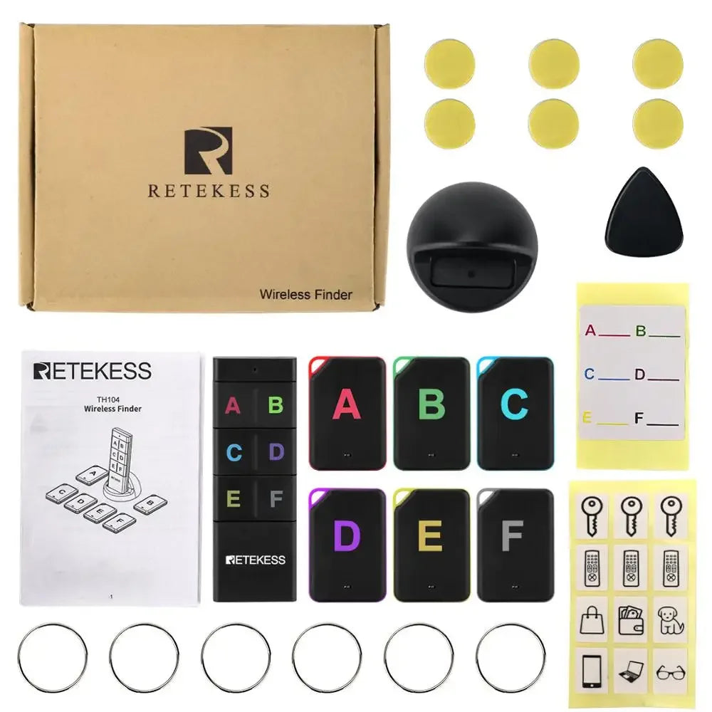 Retekess TH104 Wireless Key Finder Set – RF Key Locator with 1 Transmitter & 6 Receivers for Wallet, Pet & Item Tracking