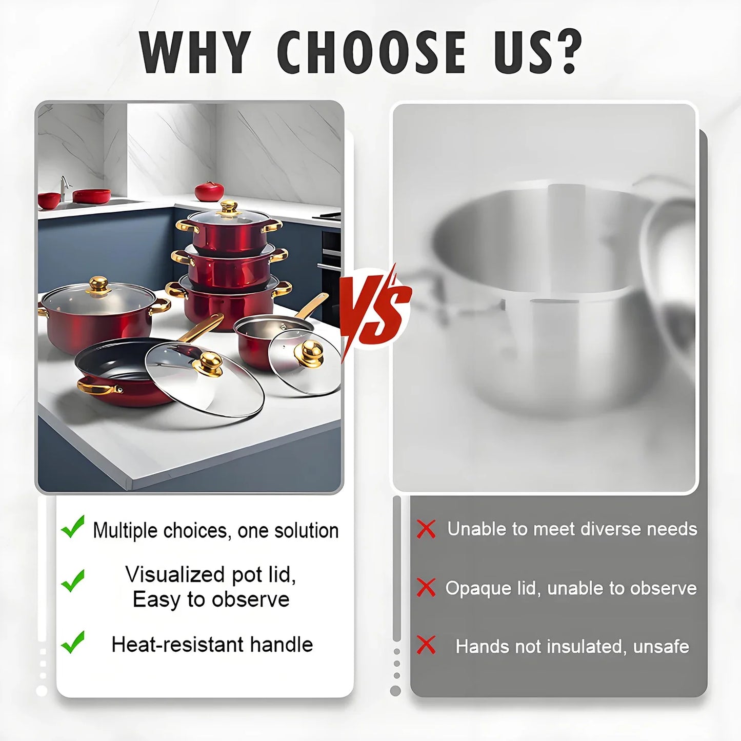 12-Piece Red Cookware Set – Stainless Steel Non-Stick Kitchen Cookware Collection