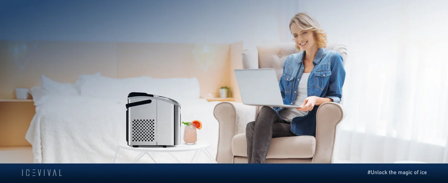 ICYGLEE Portable Ice Maker – 26.5lbs/Day, 9 Cubes in 6 Mins with Auto-Cleaning for Home & Camping