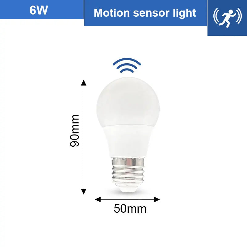 E27 LED Motion Sensor Bulb 6W–20W Radar Auto On Light Lamp 110V/220V for Home, Staircase & Pathway Lighting