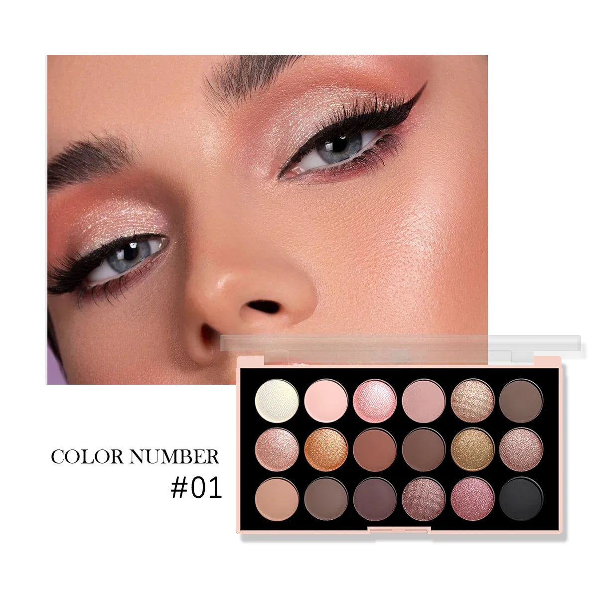18-Color Eyeshadow Palette – Matte, Pearlescent, Shimmer & Glitter Shades, Long-Lasting Eye Makeup Kit