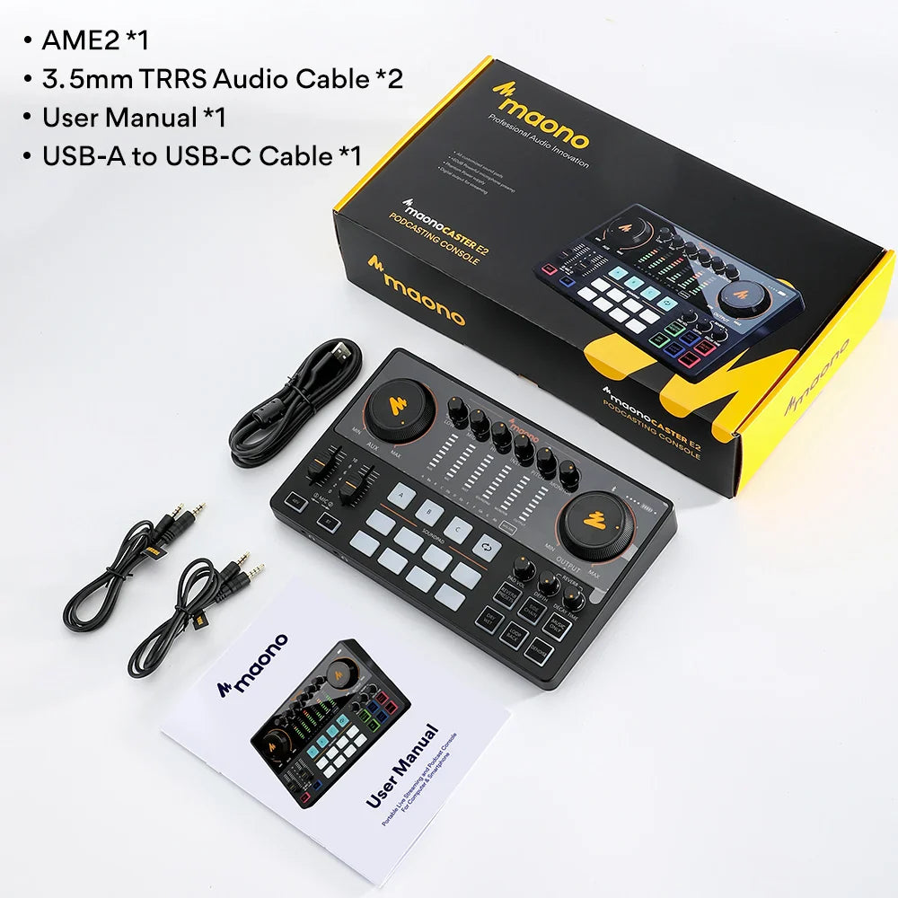 Maono AME2 Portable Audio Interface Sound Card – All-in-One DJ Mixer for Podcast Recording, Live Streaming, YouTube & Guitar PC