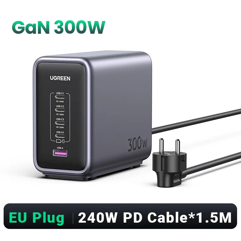 UGREEN 300W GaN Desktop Charging Station - 140W Max Single Port USB Charger with PD3.1 Fast Charging for MacBook Pro, iPad, iPhone