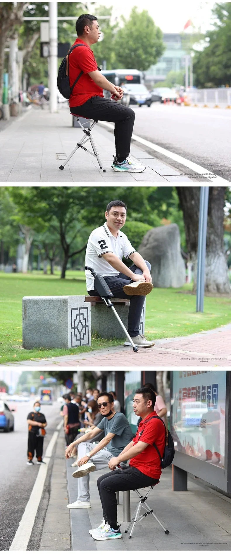 2-in-1 Portable Folding Cane & Chair — Quick-Fold Walking Stick with Built-In Seat and Three Legs