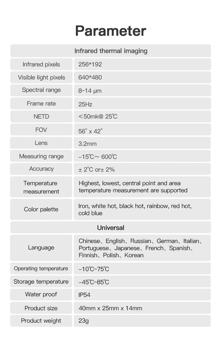 TOOLTOP T7Pro Android Thermal Imager – 256x192 Infrared Camera, -50~600℃, 12 Languages for Industrial Inspection