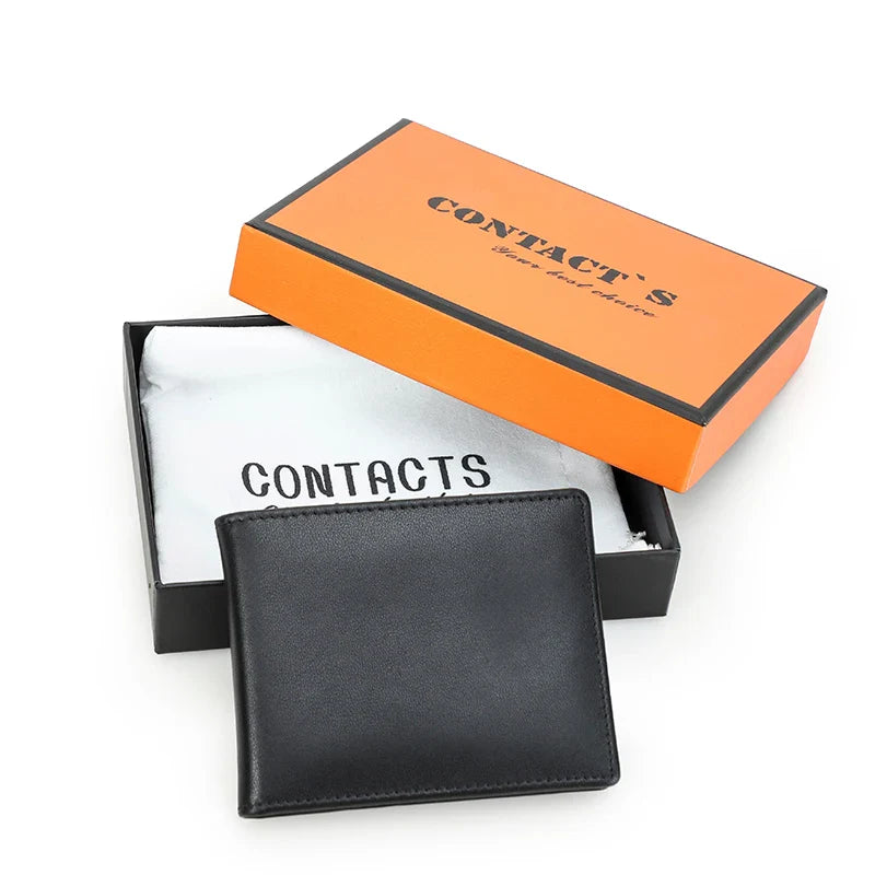 CONTACT'S Genuine Leather Men’s Bifold Slim Wallet – Vintage Thin Card Holder & Money Clip Casual Small Leather Wallet for Men