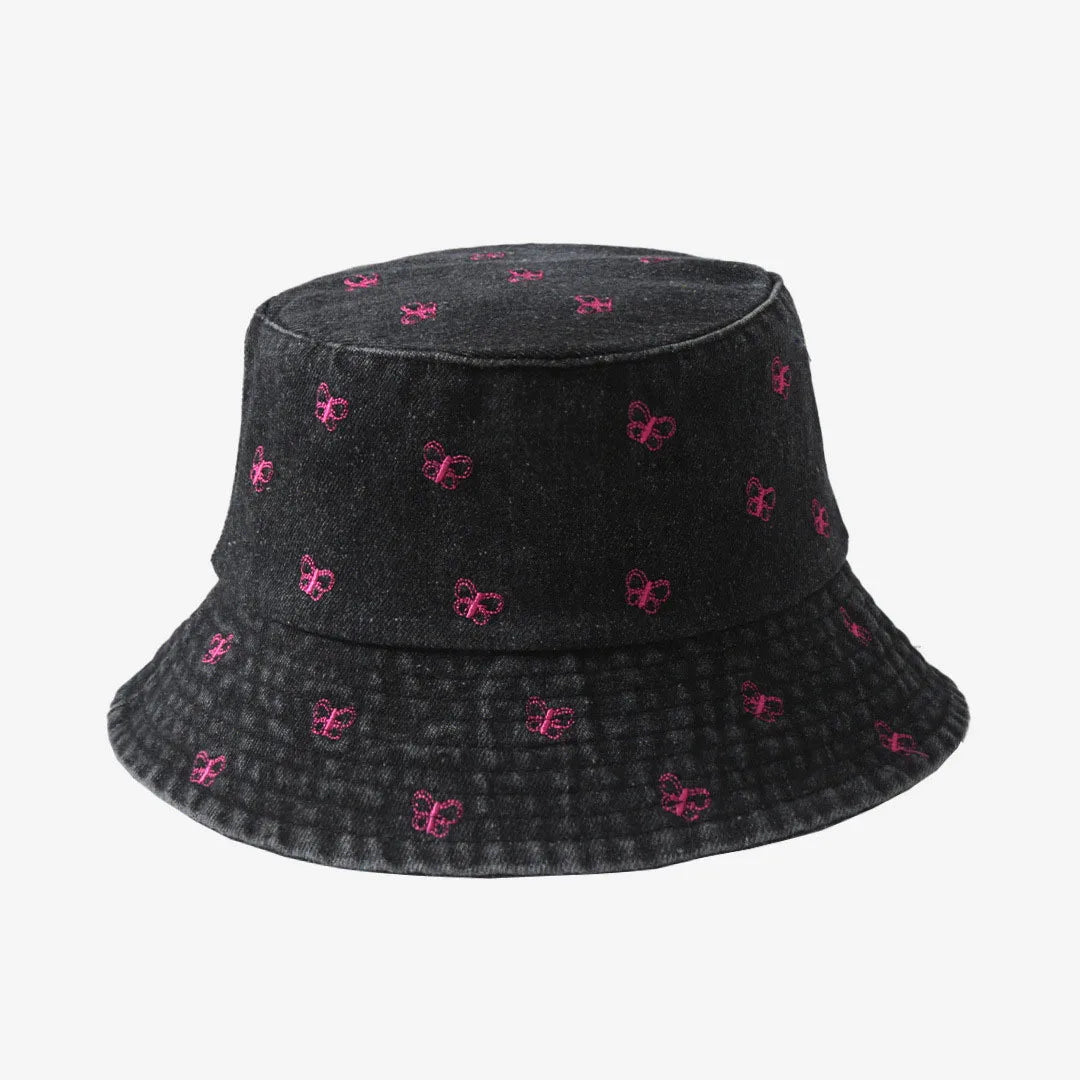 Embroidered Denim Bucket Hat – Summer Beach Fisherman Sun Hat for Men & Women | Cute Travel Cotton Sun Protection Cap, Wholesale Style