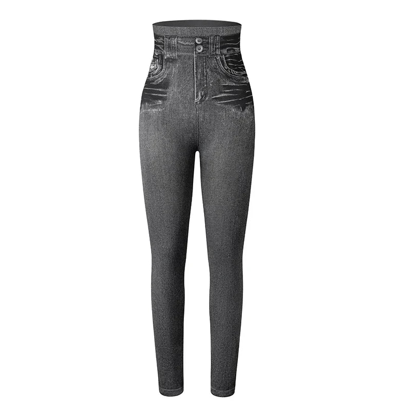 Women's Faux Denim Leggings - Slim Fit Printed Summer Pencil Pants for Fitness & Casual Wear