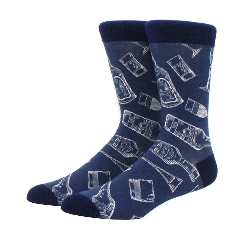 Funny Cartoon Fashion Cotton Socks – Hip Hop Skateboard Style Socks for Men & Women, Beer, Pizza, Astronaut & Pineapple Print Casual Wear Socks