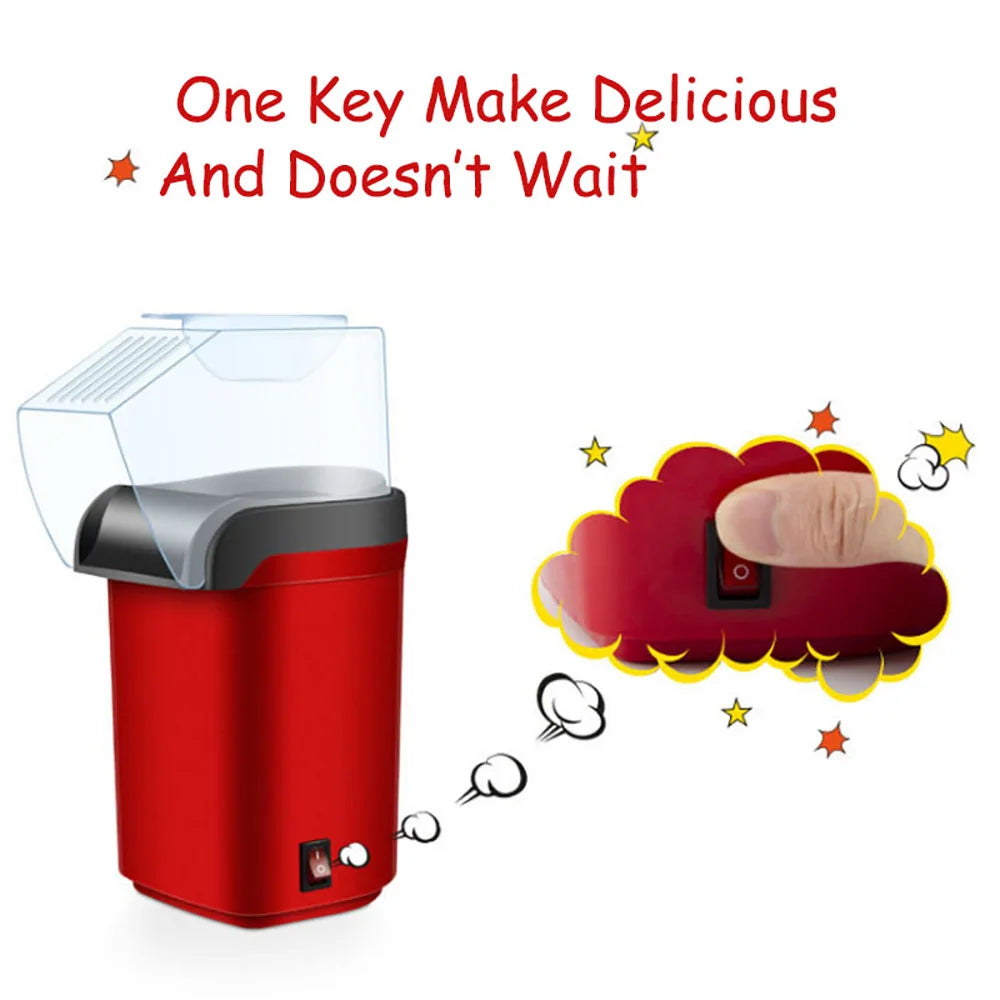 Healthy Hot Air Popcorn Maker: 1200W Mini Household Popcorn Machine - Oil-Free Corn Popper for Home Kitchen Baking