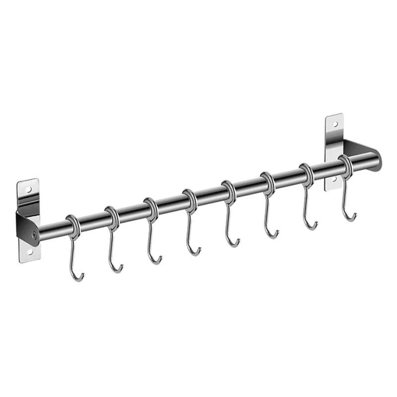 Wall Mounted Stainless Steel Utensil Rack – Kitchen Hanging Rail with 6/8/10 Removable Hooks Organizer