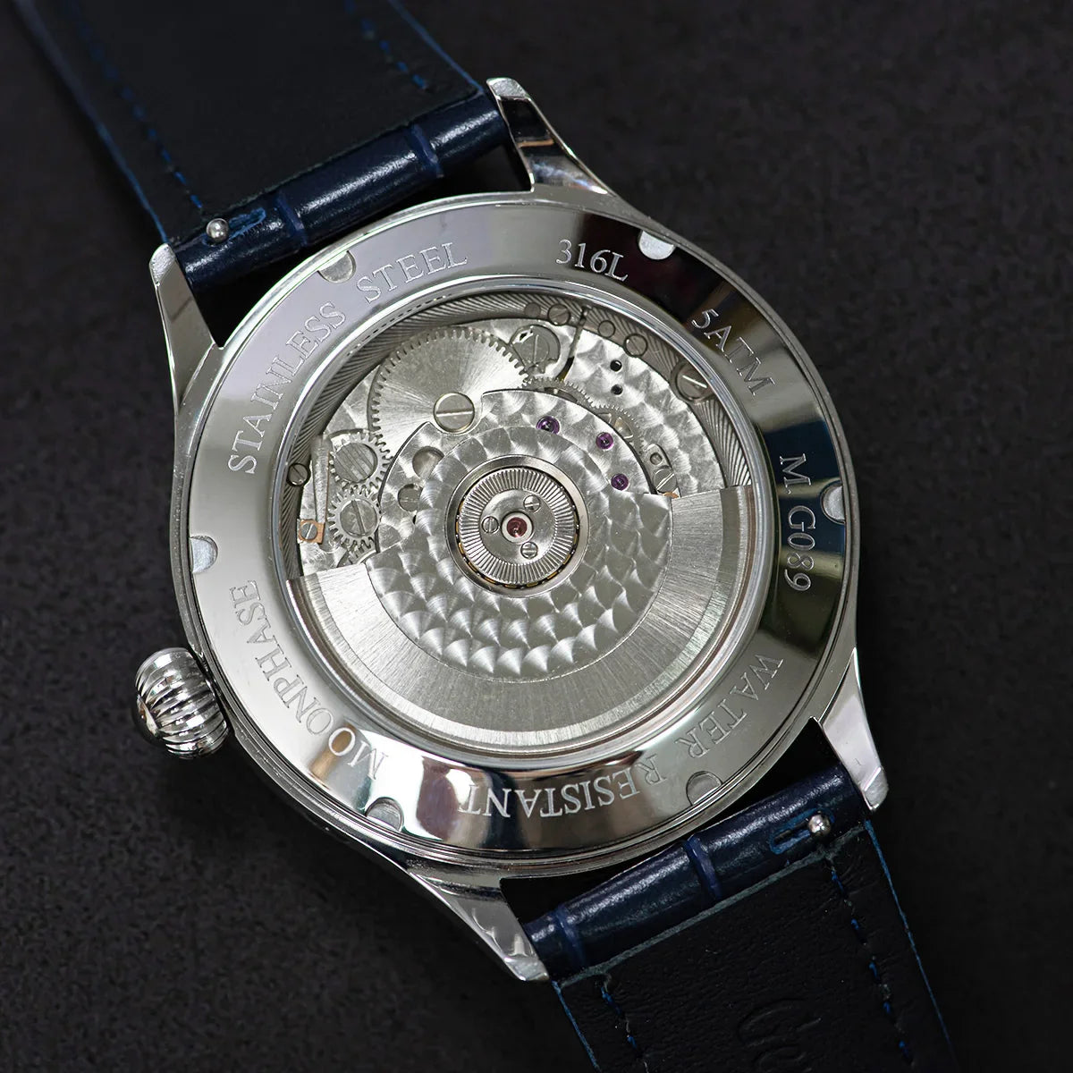 Sugess Origin ST2528 Mechanical Watch – Men's Luxury Moonphase Wristwatch with Real Blue Stone Dial & Stainless Steel Case