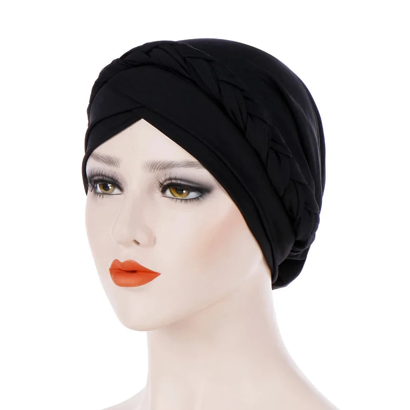 Women’s Cotton Head Scarf – Solid Turban Bonnet Hijab Cap with White Pearl Inner, Muslim Arab Wrap