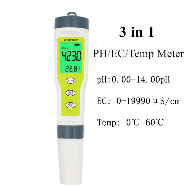 Waterproof PH Meter - PH/TDS/EC/Temp Digital Water Quality Monitor with Backlight for Pools, Drinking Water & Aquariums
