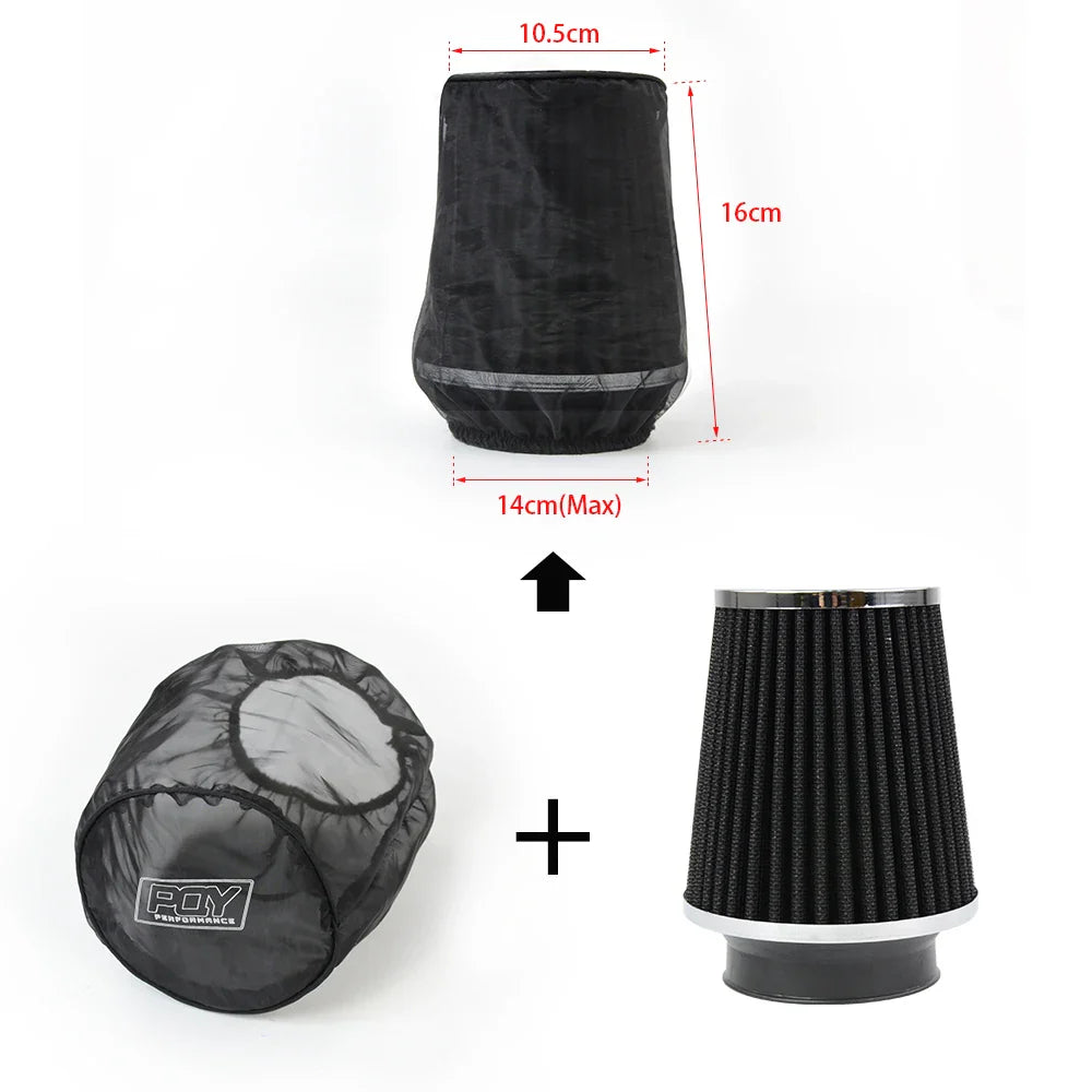 Universal Car Air Filter Protective Cover - Waterproof, Oilproof, Dustproof for Cylindrical High Flow Intake Filters, Black AIB01