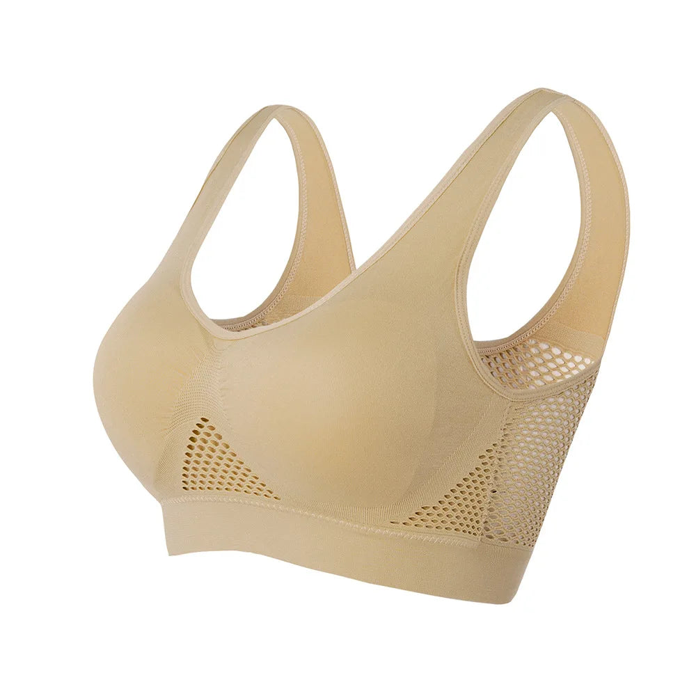 Women’s Hollow Out Sports Bra – Padded Seamless Yoga & Gym Top, M-6XL Athletic Vest