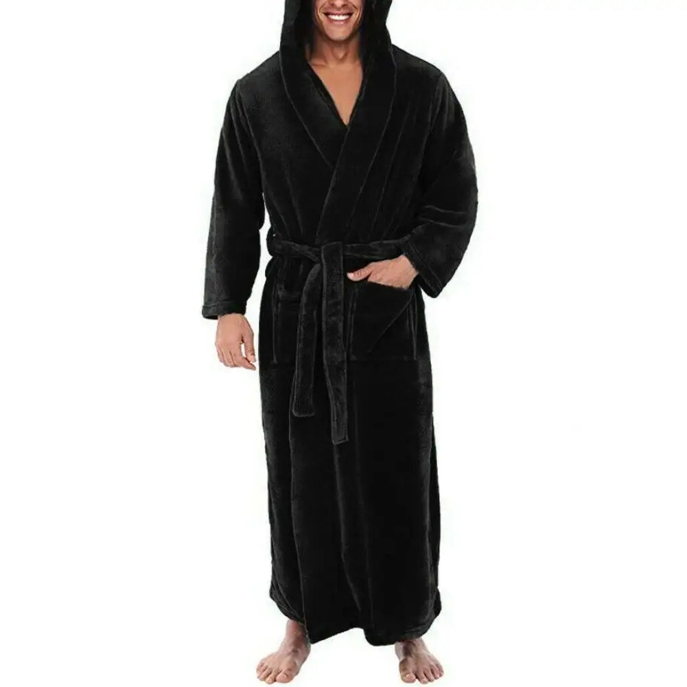 Men’s Winter Fleece Bathrobe – Soft Long Robe with Pockets, Warm Home Gown & Sleepwear