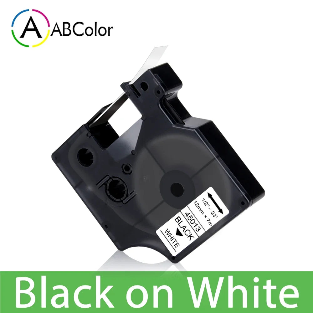 12mm Black on White Label Tape Cartridge Compatible with Dymo LabelManager 160 & 280