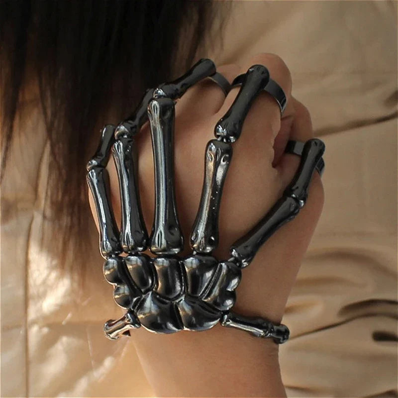 Steampunk Skull Skeleton Bracelet – Gothic Adjustable Elastic Bangle for Men & Women Couples Jewelry