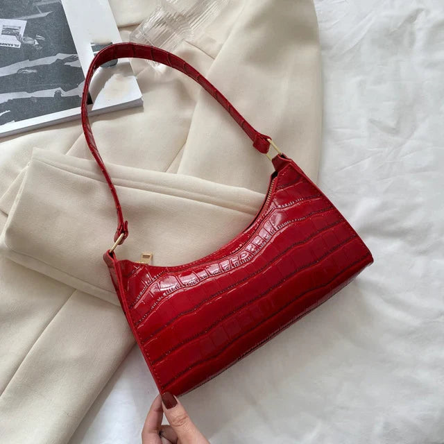 Fashion PU Leather Alligator Pattern Bag for Women – Small Armpit Handbag, Underarm Messenger Purse