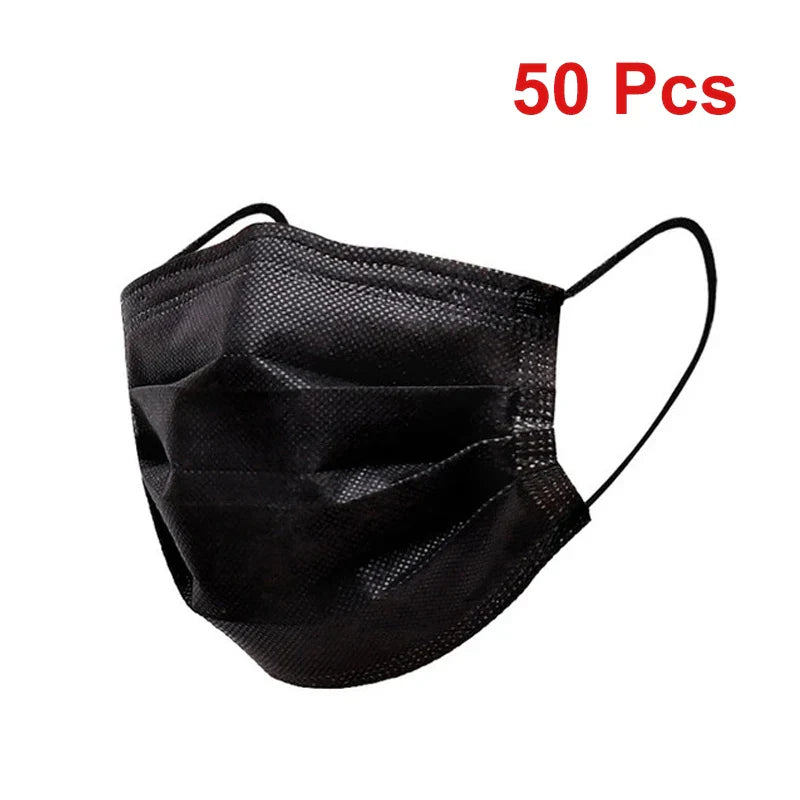 3 Layer Disposable Face Masks – Anti-Dust Protective Masks with Melt Blown Cloth, Earloops, Black Mascarillas