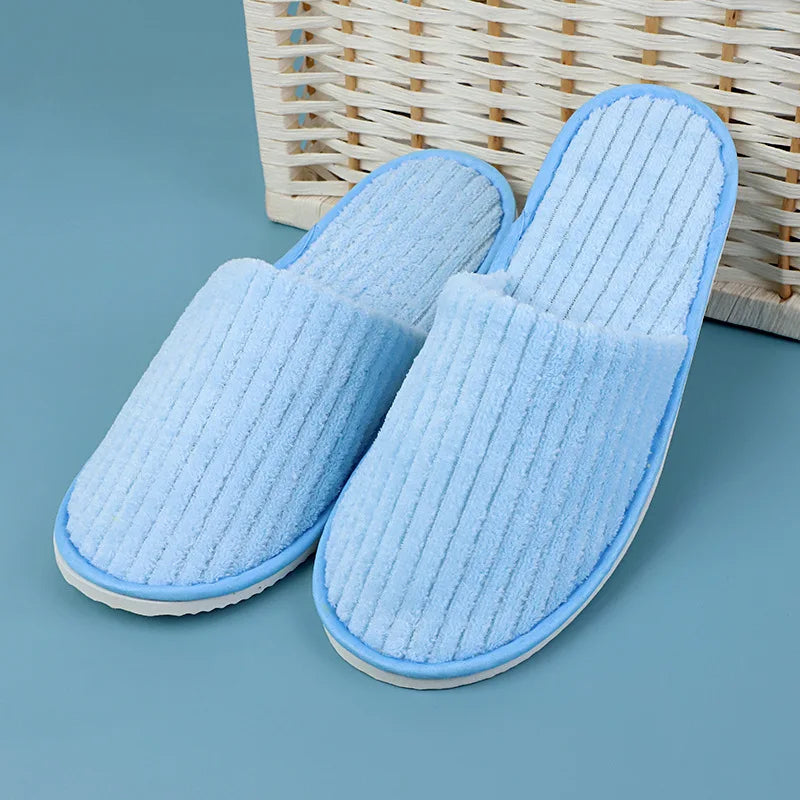 5 Pairs Mix Color Disposable Hotel Slippers – Cotton Non-Slip Slides for Men & Women Home, Travel, SPA & Hospitality Use